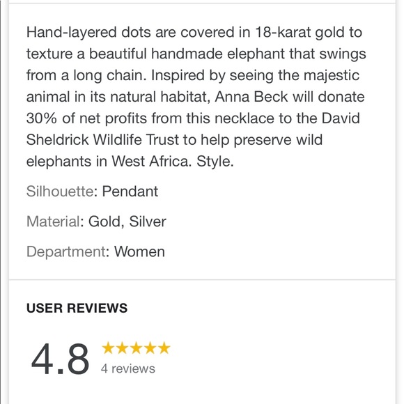 Anna Beck 18k Elephant Pendant Necklace - Picture 4 of 6